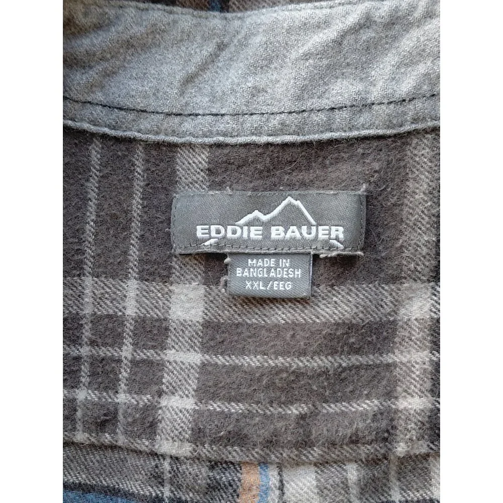 Eddie Bauer Plaid Flannel Button Up Shirt‎ Men's XXL Gray Lightweight Shacket